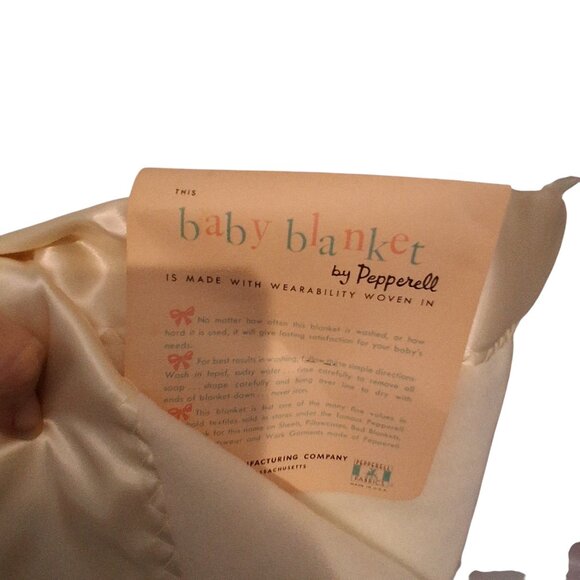 Pepperell nwt new old stock baby blanket fleece satin binding ivory 36x50 - Picture 6 of 10